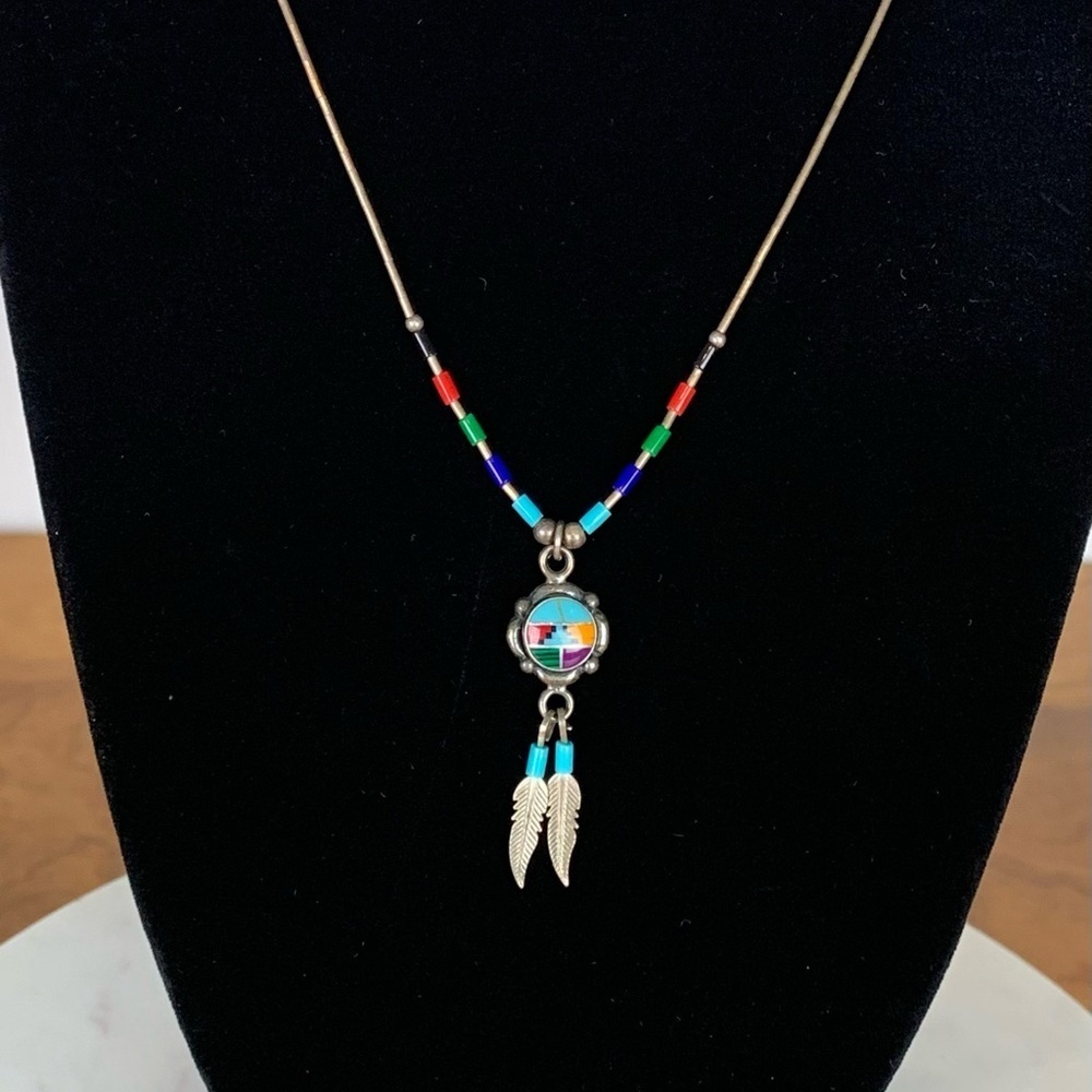 Multicolor Southwestern-Inspired Feather Pendant Necklace